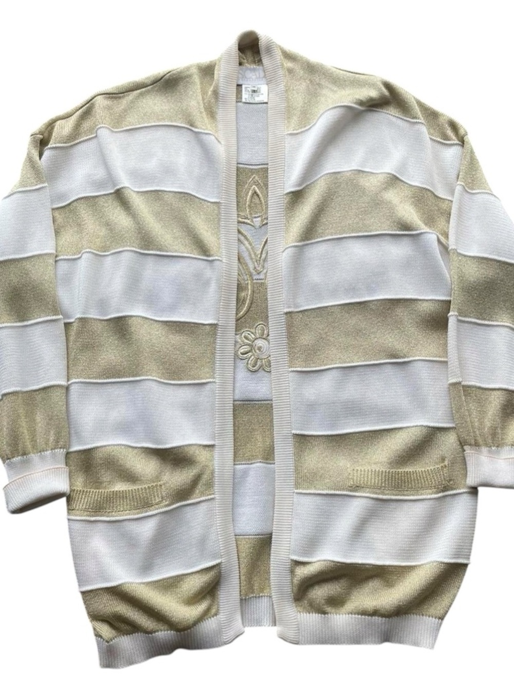 Escada Cream and Gold Embroidered Knit Top
